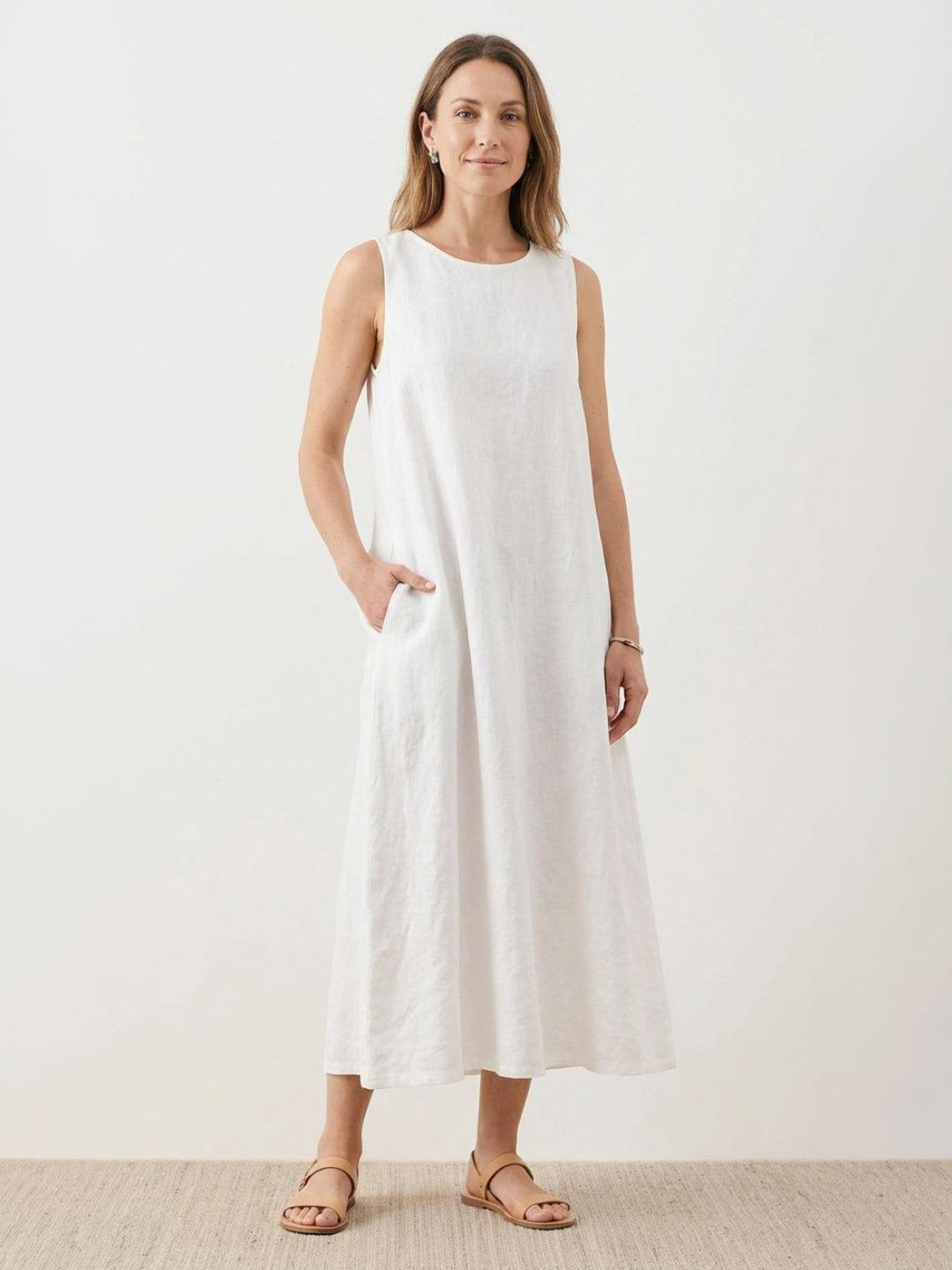 100% Cotton Linen Sleeveless Maxi Dress coconut white image 1 