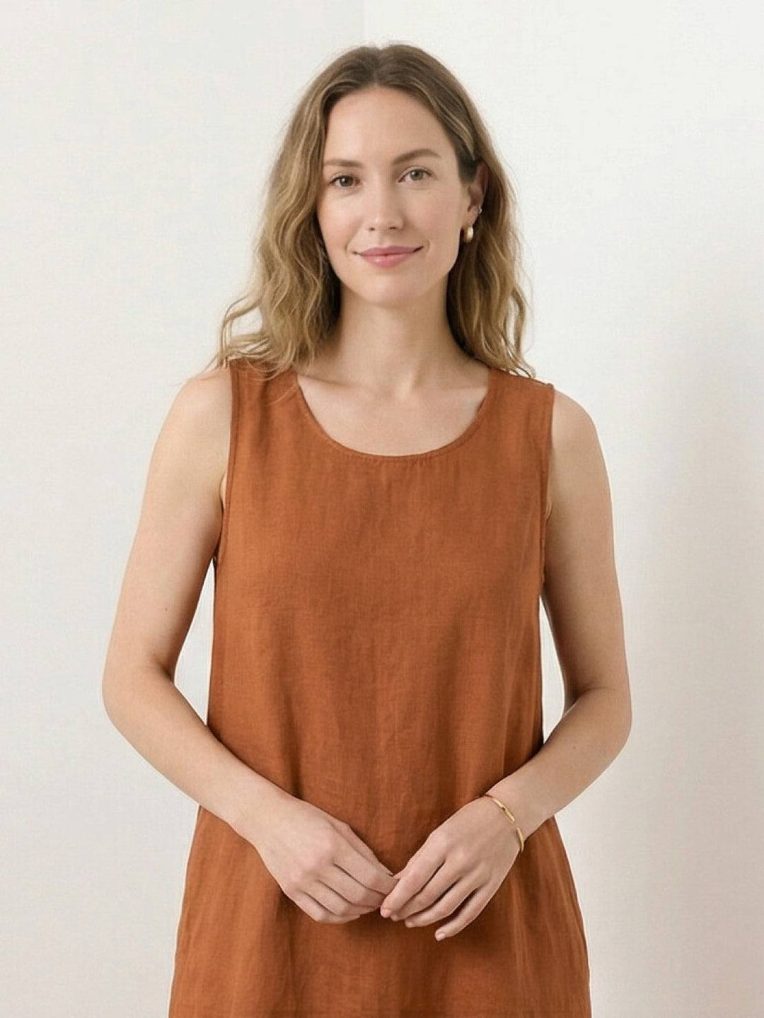 100% Cotton Linen Sleeveless Maxi Dress rusty orange image 4 