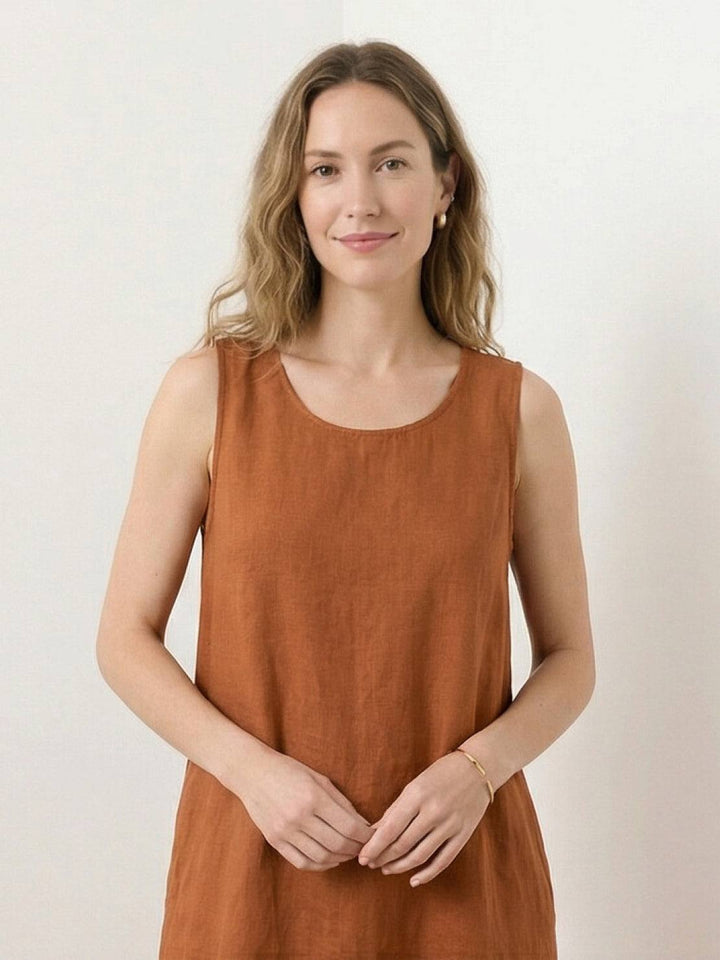 100% Cotton Linen Sleeveless Maxi Dress rusty orange image 4 