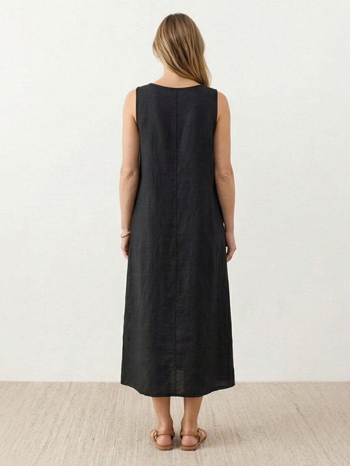 100% Cotton Linen Sleeveless Maxi Dress blackberry black image 3 