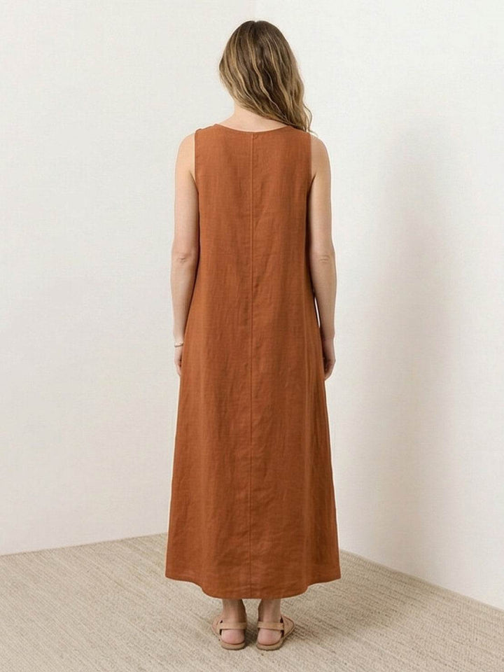 100% Cotton Linen Sleeveless Maxi Dress rusty orange image 3 