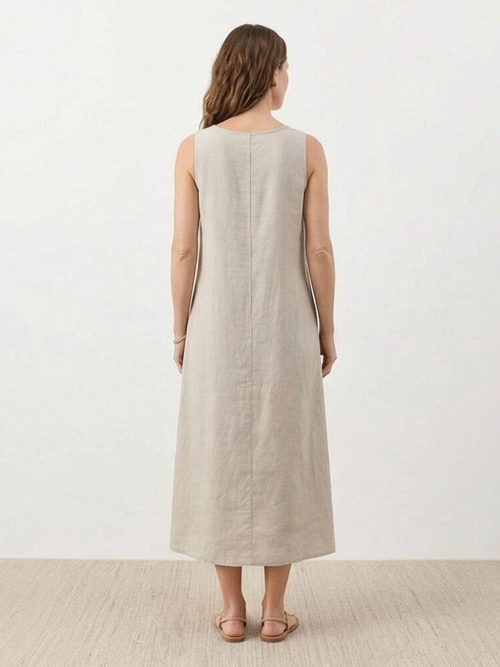 100% Cotton Linen Sleeveless Maxi Dress oat milk image 3 