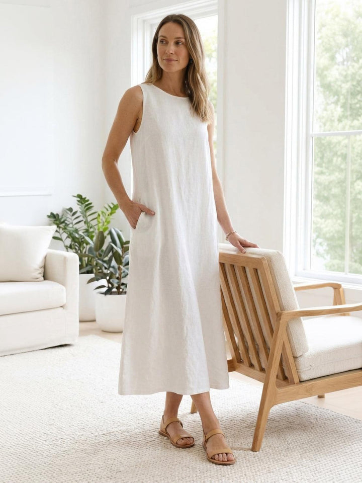 100% Cotton Linen Sleeveless Maxi Dress blackberry black image 11 