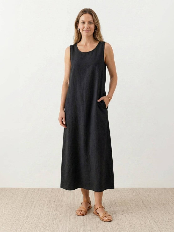 100% Cotton Linen Sleeveless Maxi Dress blackberry black image 1 