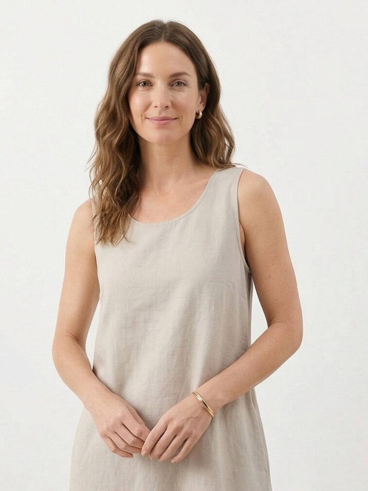 100% Cotton Linen Sleeveless Maxi Dress oat milk image 4 