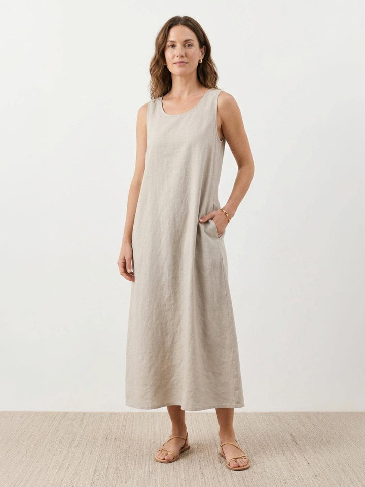 100% Cotton Linen Sleeveless Maxi Dress oat milk image 1 