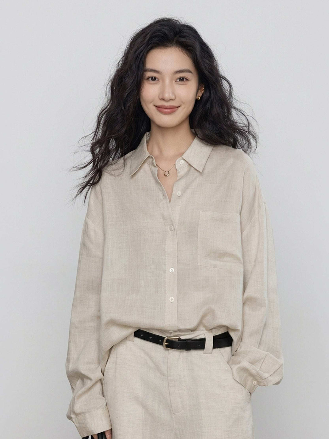 100% Cotton-Linen Classic Oversized Shirt beige image 1 