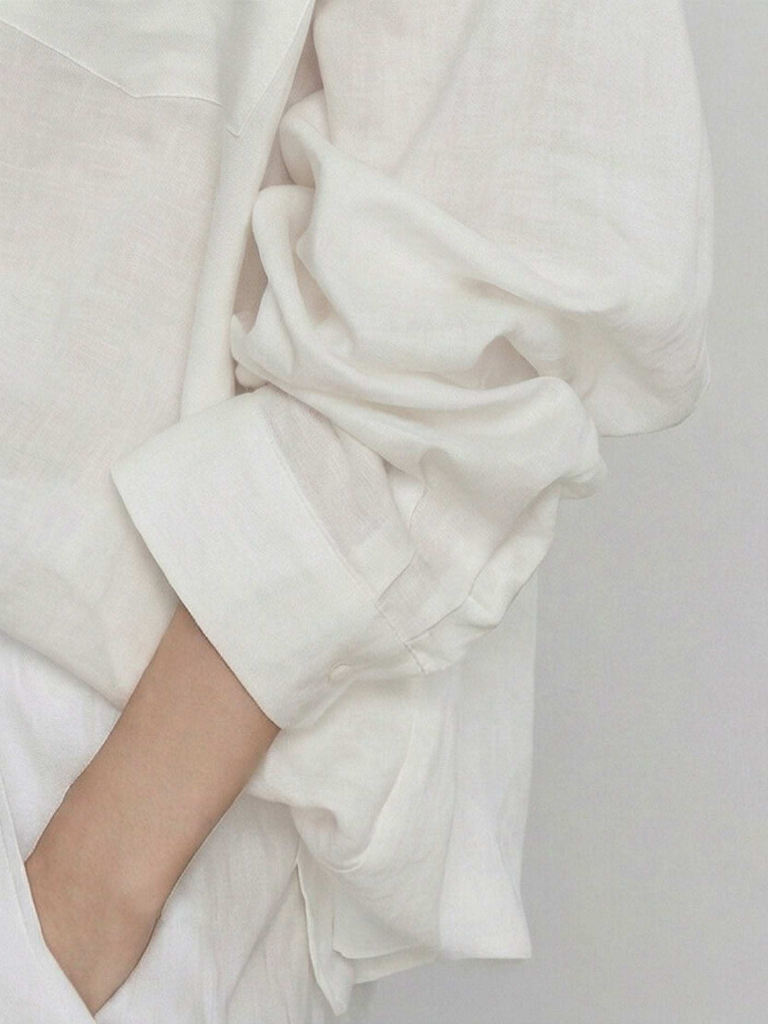 100% Cotton-Linen Classic Oversized Shirt white image 5 