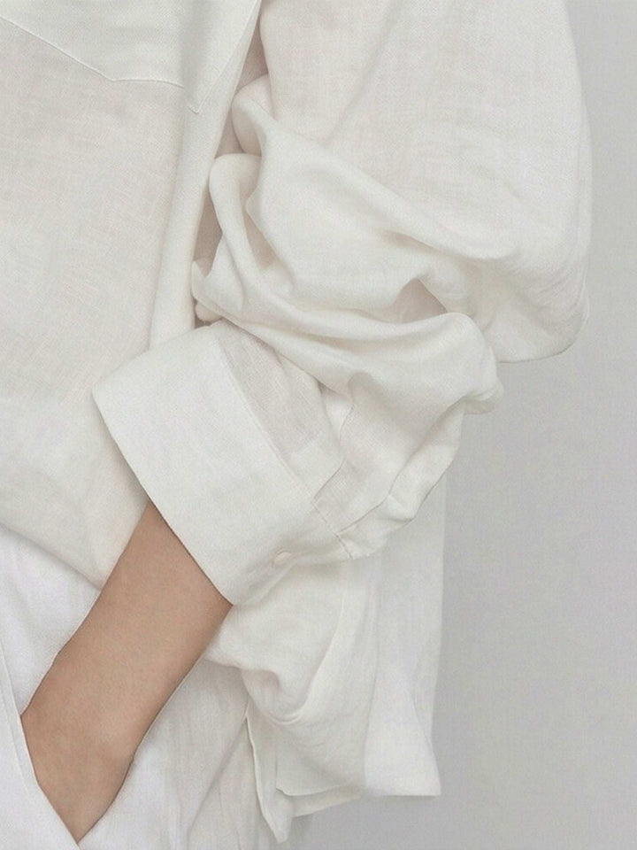 100% Cotton-Linen Classic Oversized Shirt white image 5 
