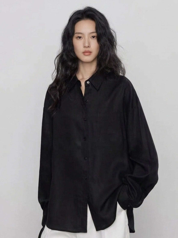 100% Cotton-Linen Classic Oversized Shirt black image 1 