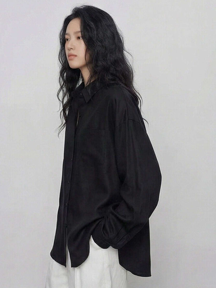 100% Cotton-Linen Classic Oversized Shirt black image 3 