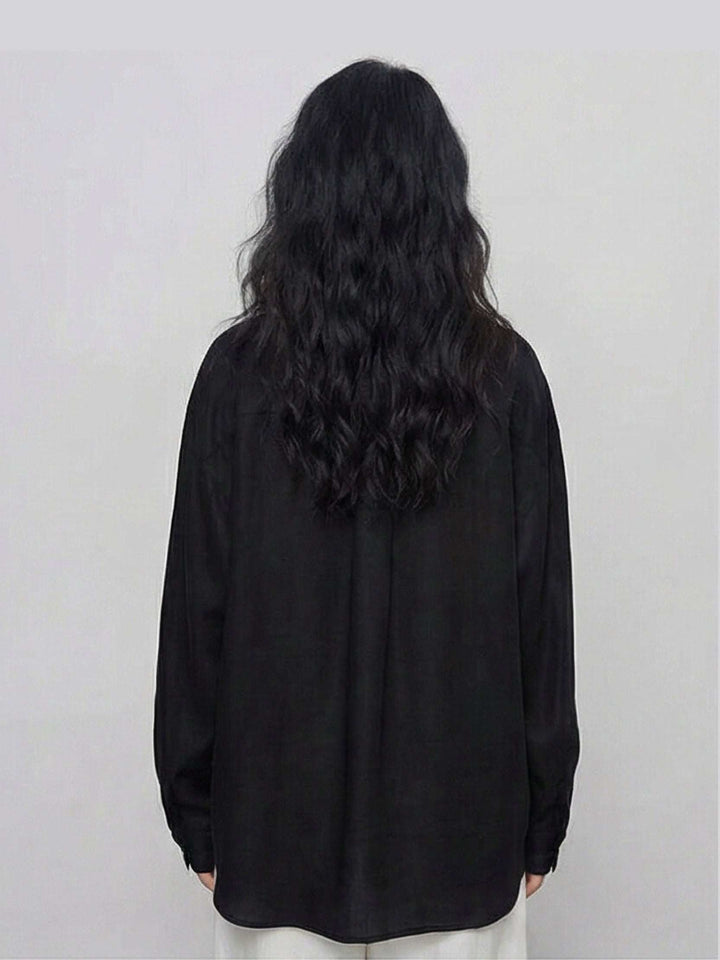 100% Cotton-Linen Classic Oversized Shirt black image 4 