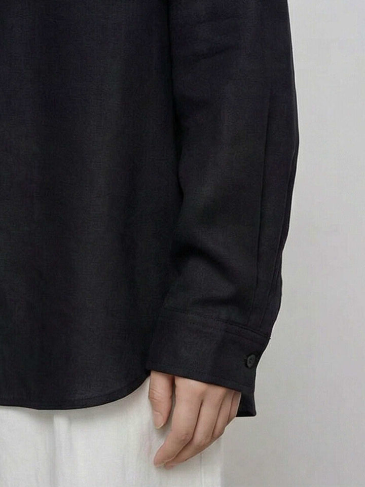 100% Cotton-Linen Classic Oversized Shirt black image 5 