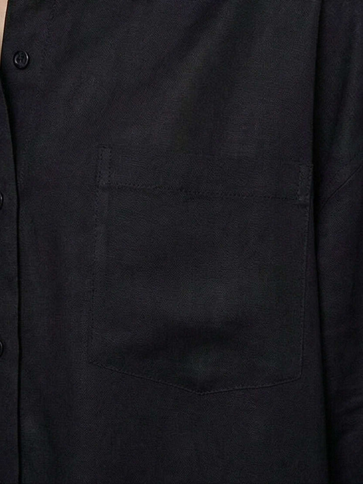 100% Cotton-Linen Classic Oversized Shirt black image 6 