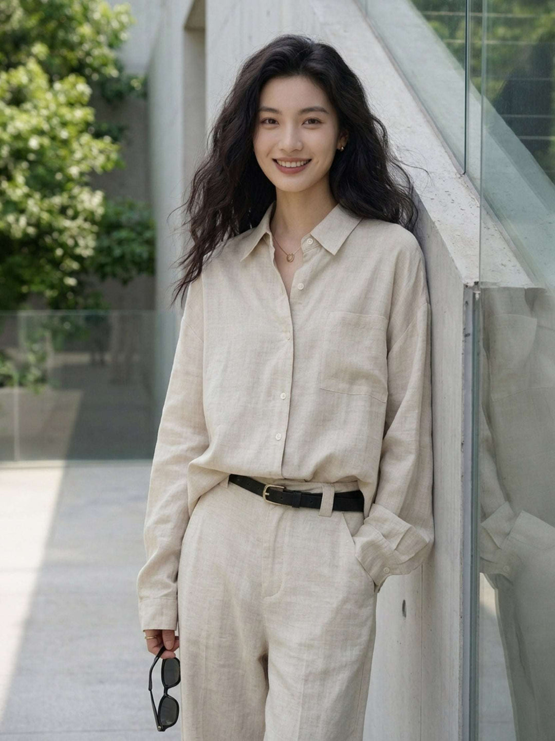 100% Cotton-Linen Classic Oversized Shirt beige image 2 