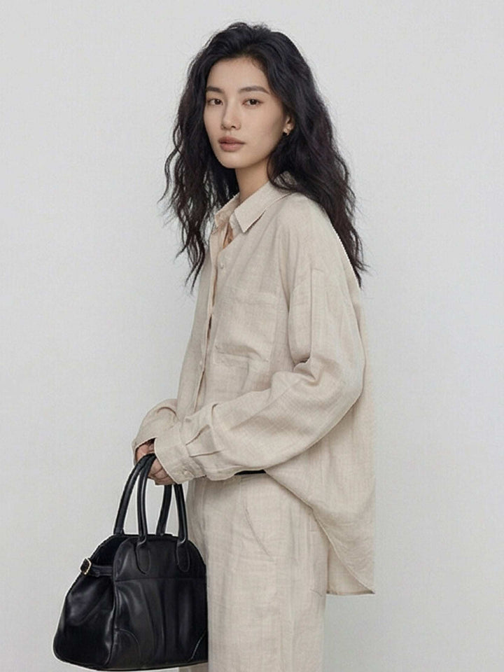 100% Cotton-Linen Classic Oversized Shirt beige image 3 