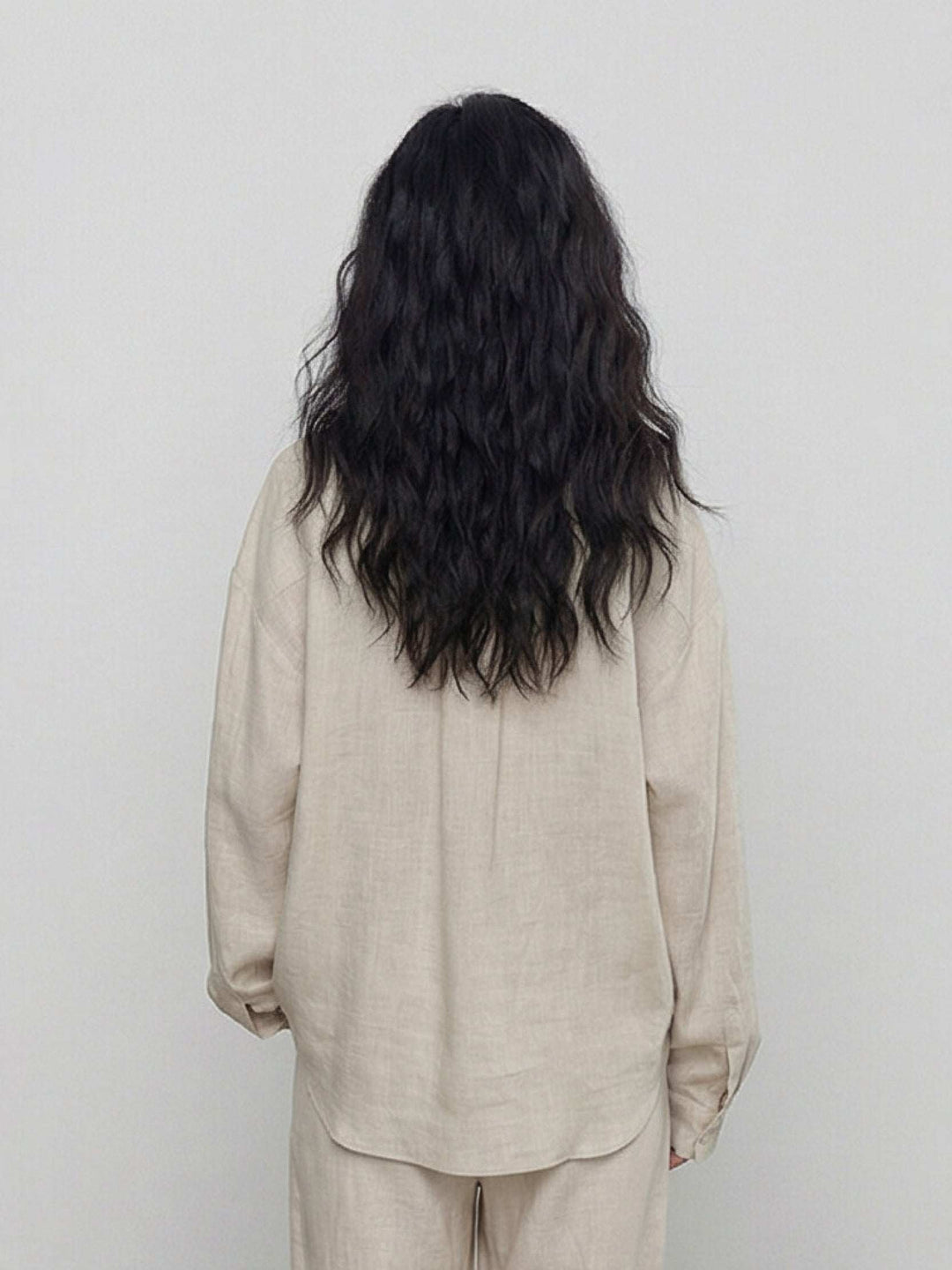100% Cotton-Linen Classic Oversized Shirt beige image 4 