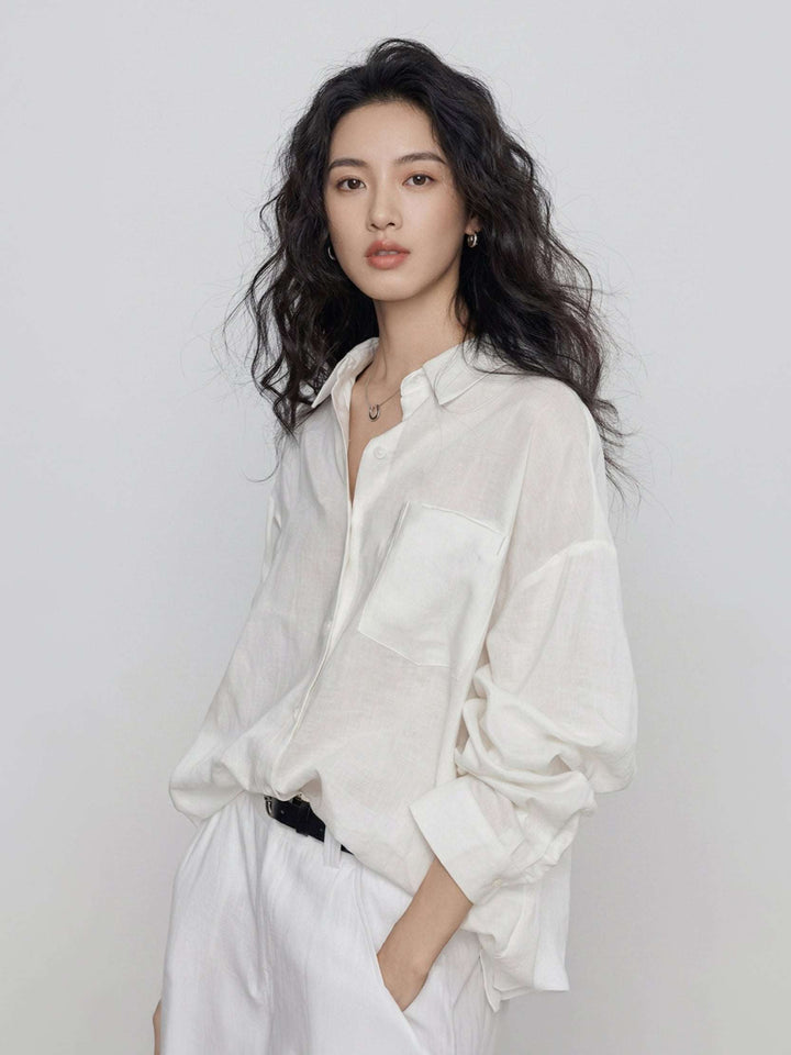 100% Cotton-Linen Classic Oversized Shirt white image 1 
