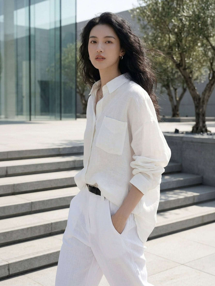 100% Cotton-Linen Classic Oversized Shirt white image 2 