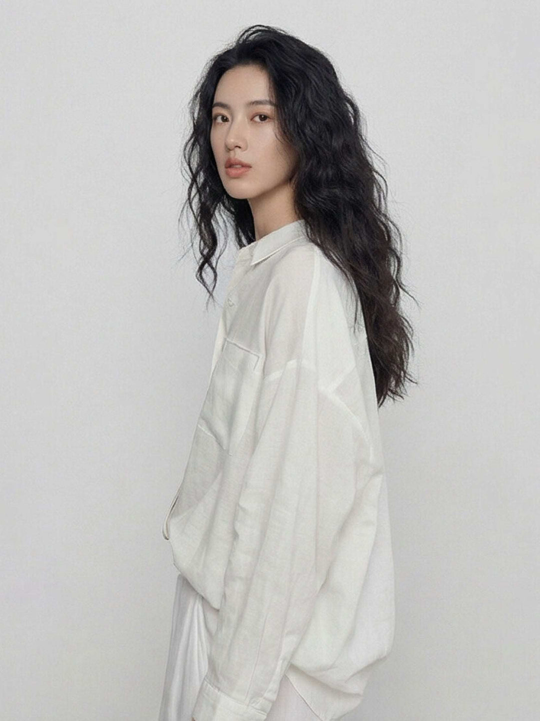 100% Cotton-Linen Classic Oversized Shirt white image 3 