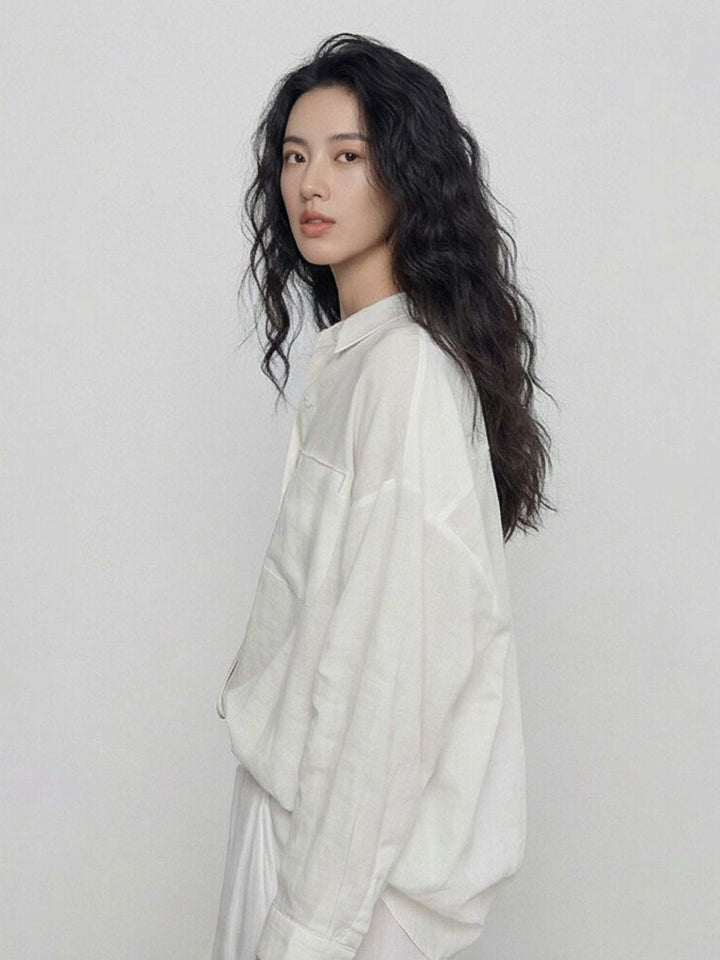 100% Cotton-Linen Classic Oversized Shirt white image 3 