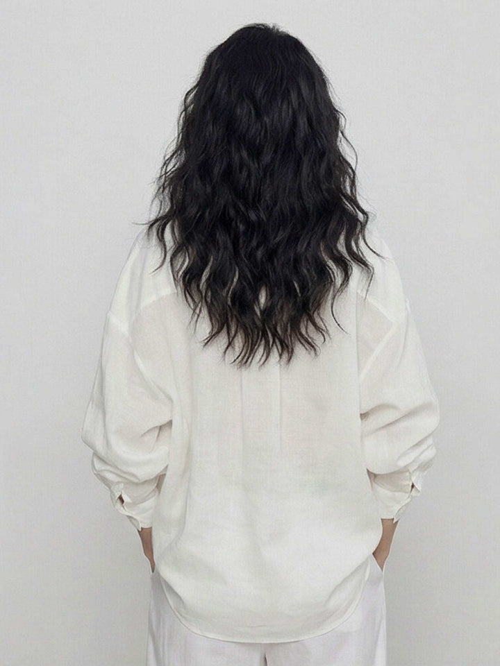 100% Cotton-Linen Classic Oversized Shirt white image 4 