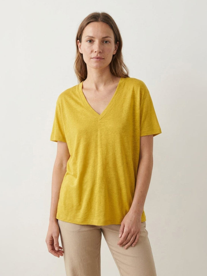 Linen-Bamboo V-Neck Tee yellow image 1 