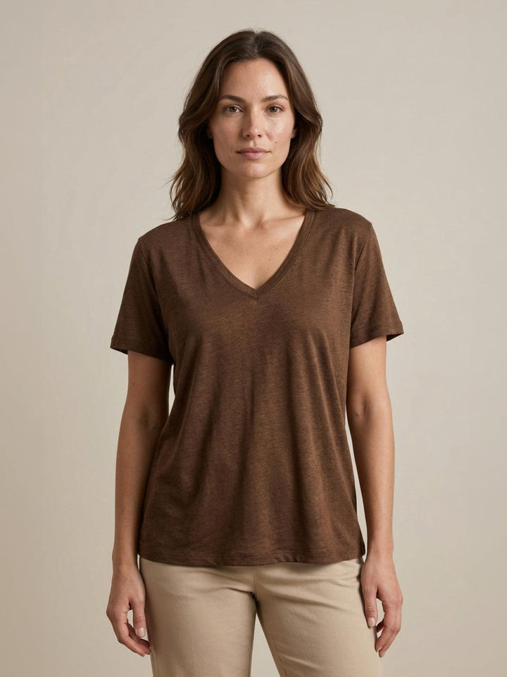 Linen-Bamboo V-Neck Tee brown image 1 