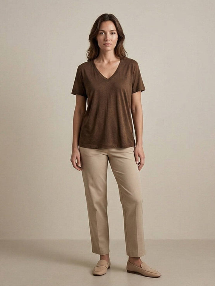 Linen-Bamboo V-Neck Tee brown image 4 