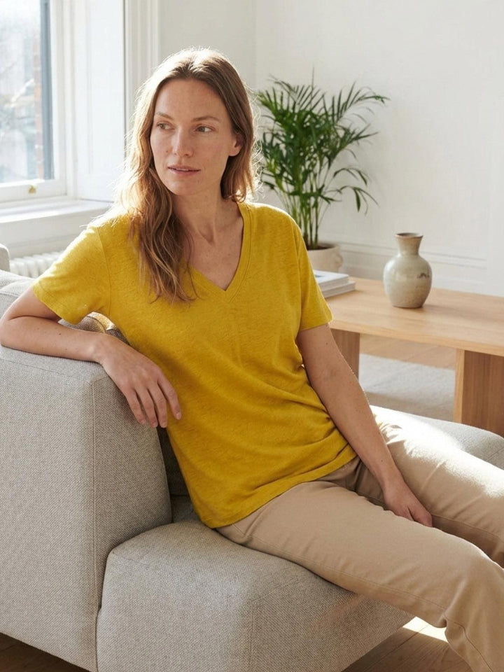 Linen-Bamboo V-Neck Tee yellow image 2 