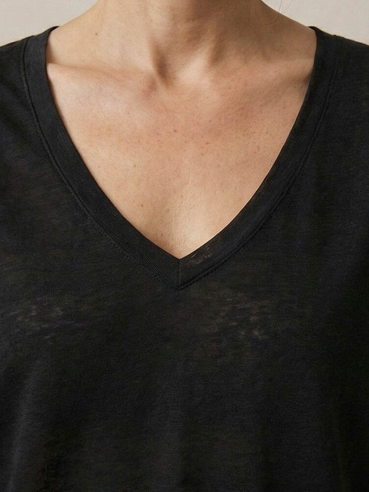 Linen-Bamboo V-Neck Tee black image 5 