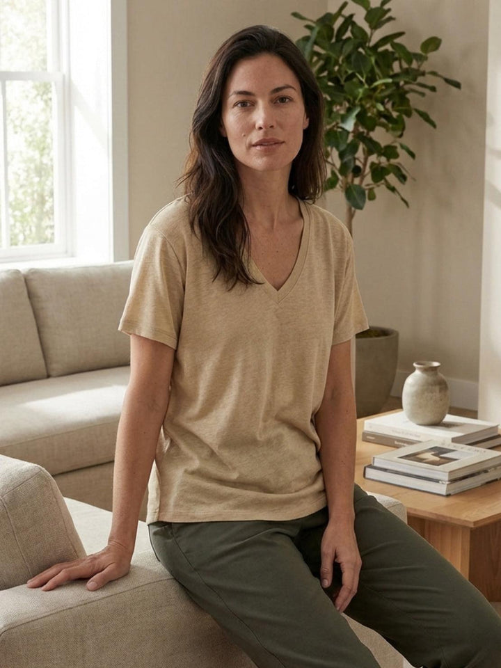 Linen-Bamboo V-Neck Tee khaki image 2 