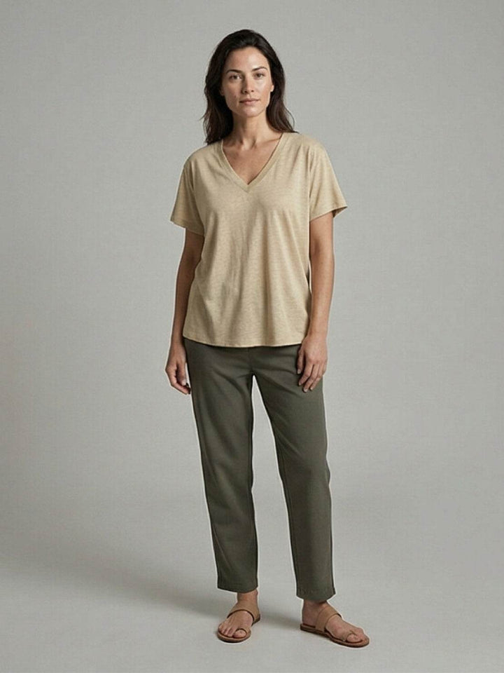 Linen-Bamboo V-Neck Tee khaki image 4 