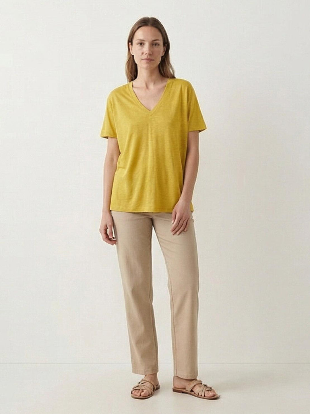 Linen-Bamboo V-Neck Tee yellow image 4 