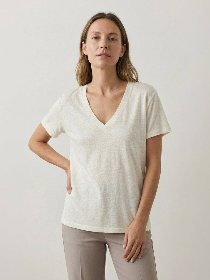 Linen-Bamboo V-Neck Tee white image 1 