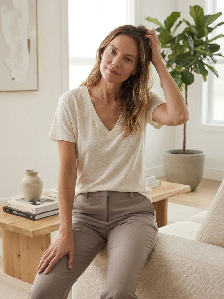Linen-Bamboo V-Neck Tee white image 2 