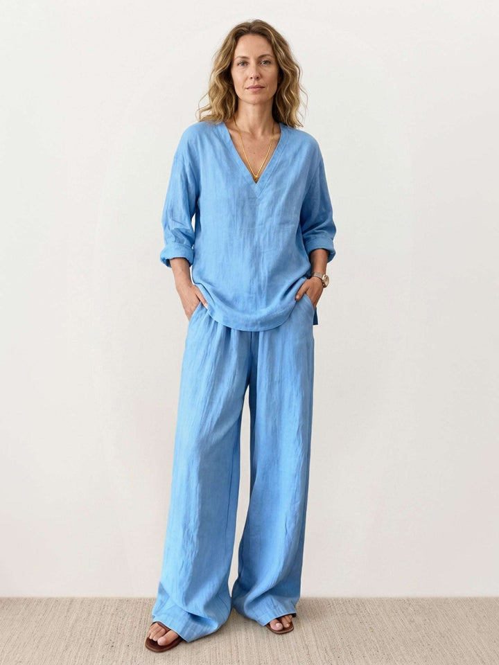Oversized V-Neck Set sky blue image 1 