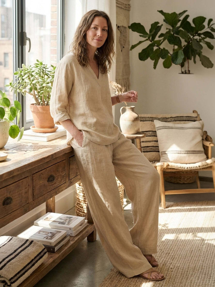 Oversized V-Neck Set beige image 2 