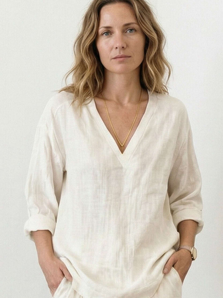 Oversized V-Neck Set white image 4 