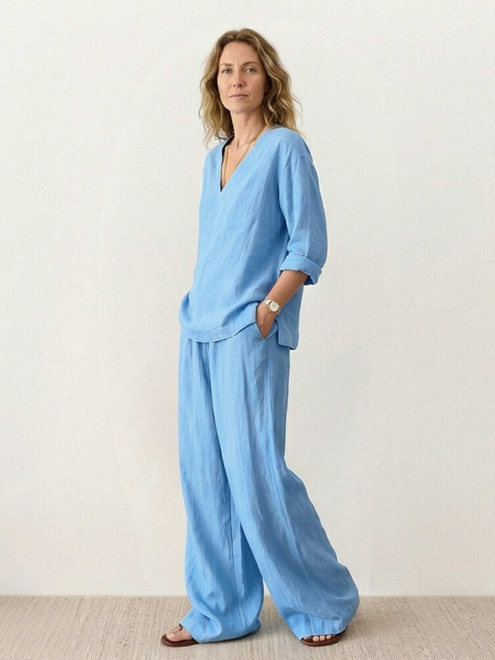 Oversized V-Neck Set sky blue image 3 