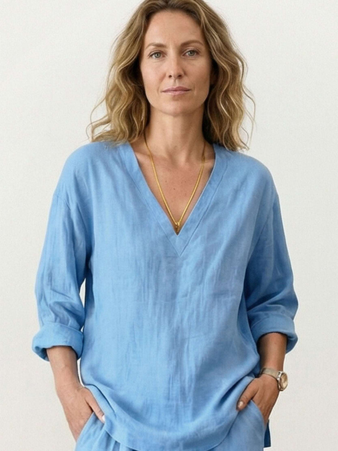 Oversized V-Neck Set sky blue image 4 
