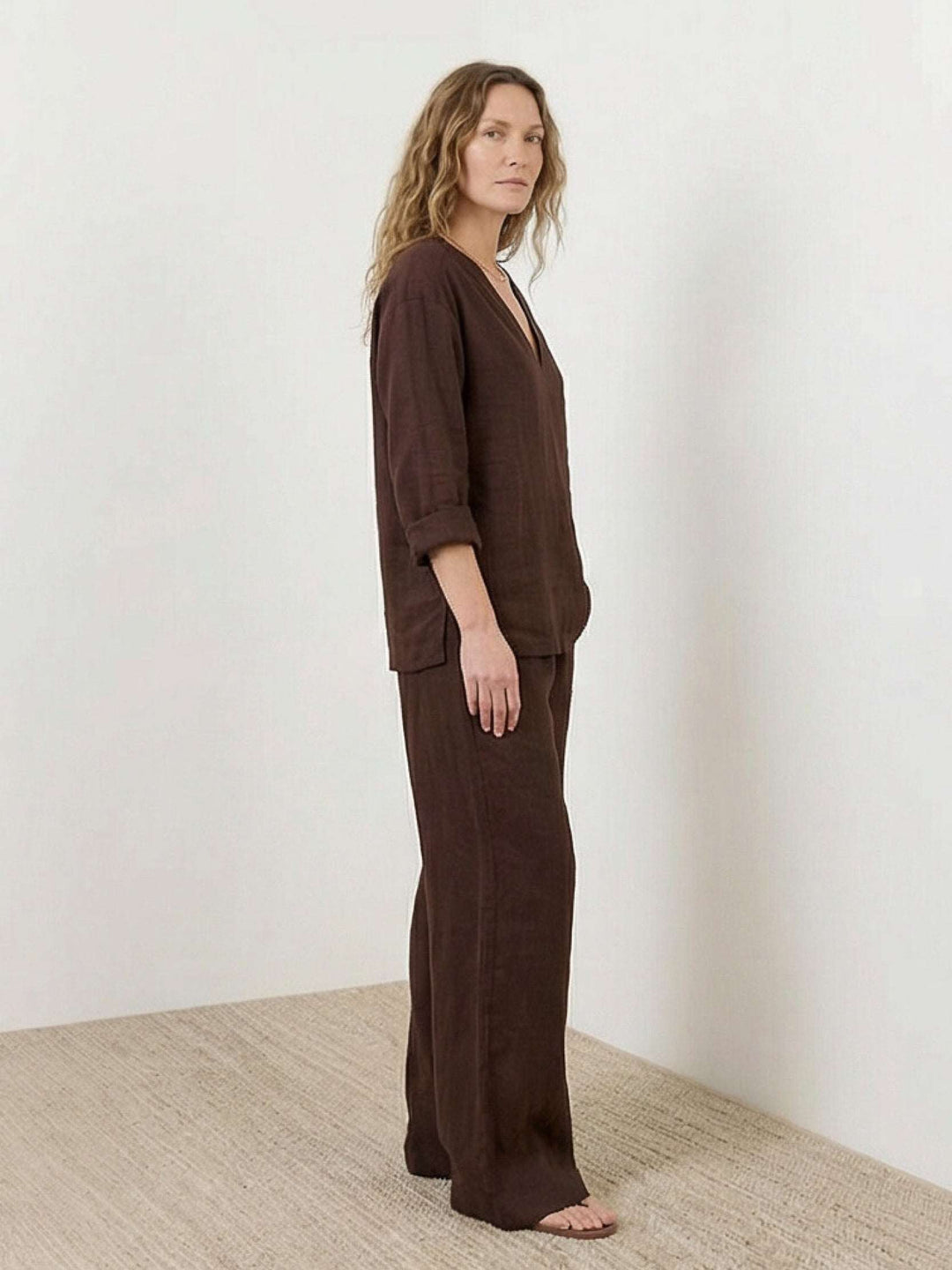 Oversized V-Neck Set chocolate brown image 3 