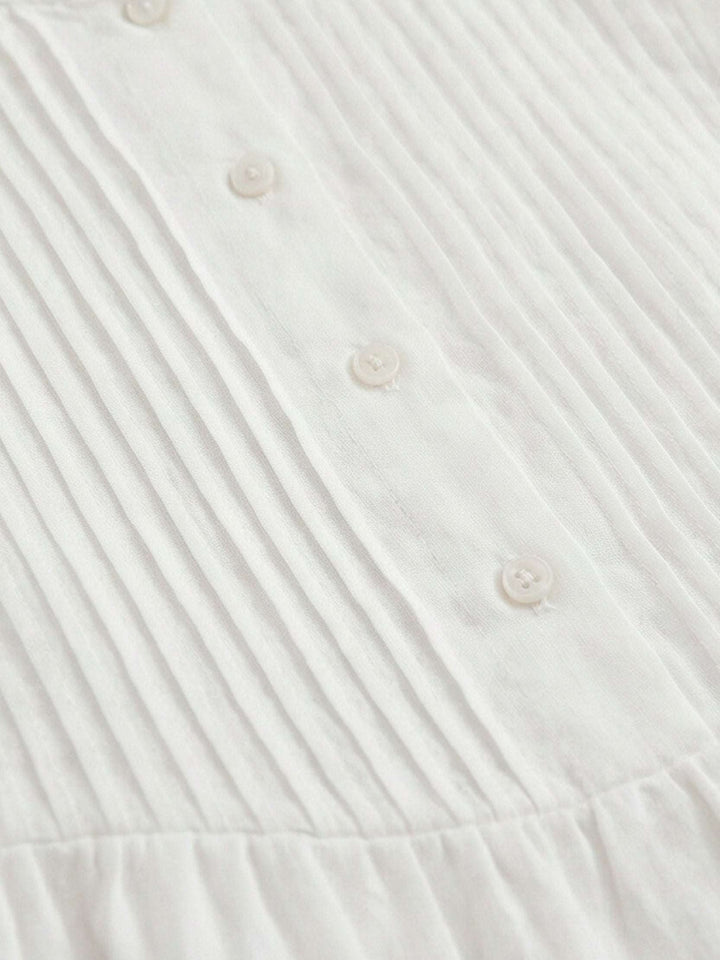 100% Cotton Linen Pleated Midi Dress white image 6 