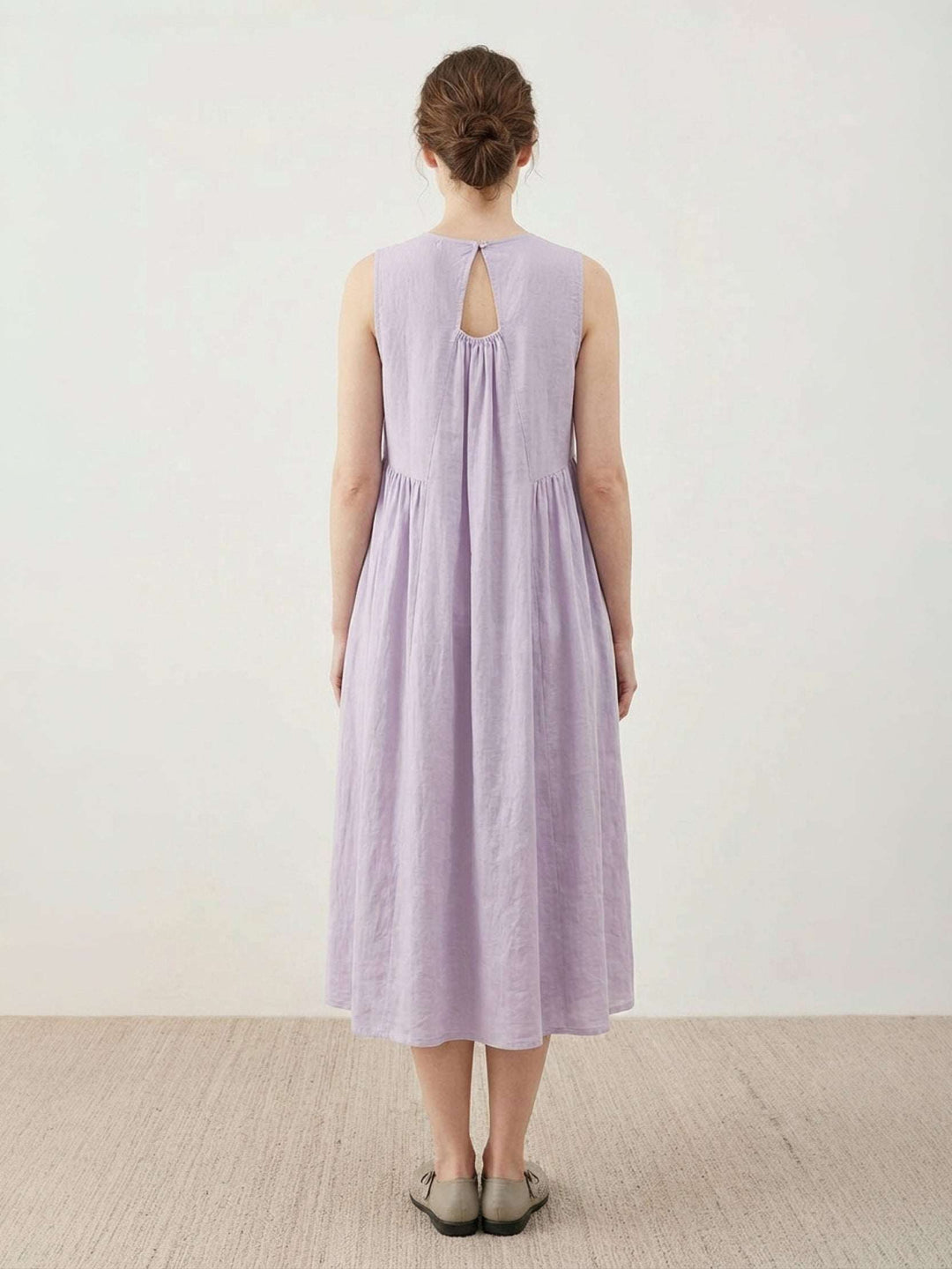 100% Cotton Linen Pleated Midi Dress light lavender image 4 