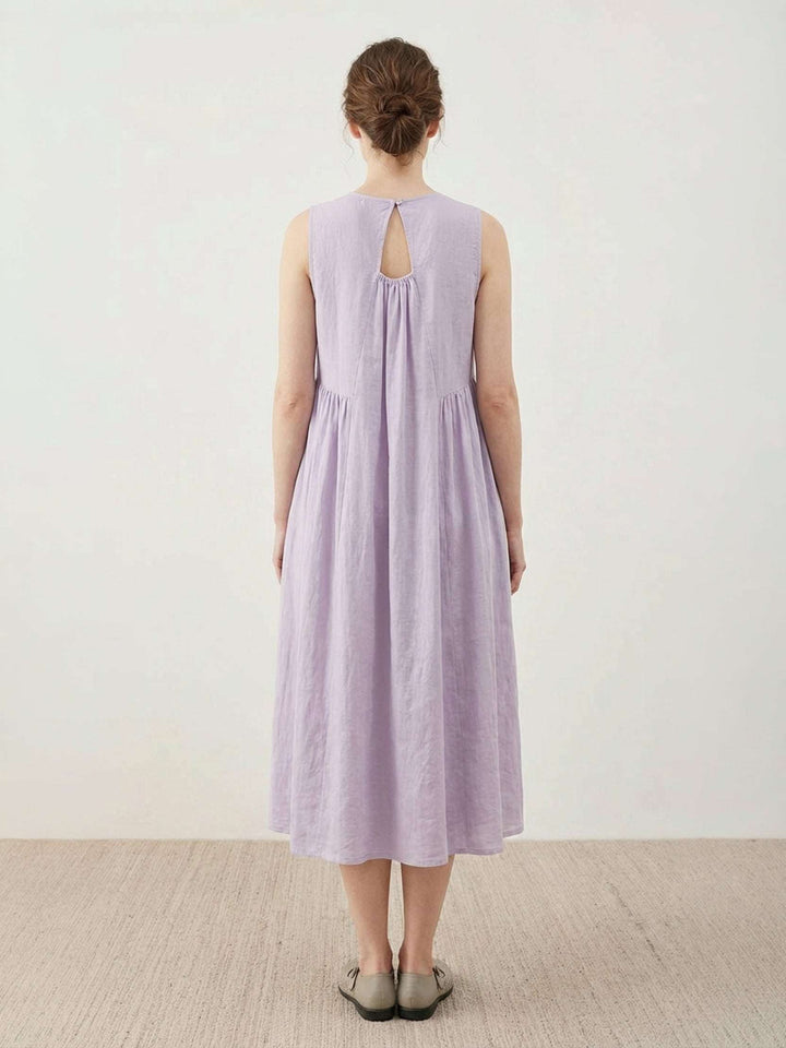100% Cotton Linen Pleated Midi Dress light lavender image 4 