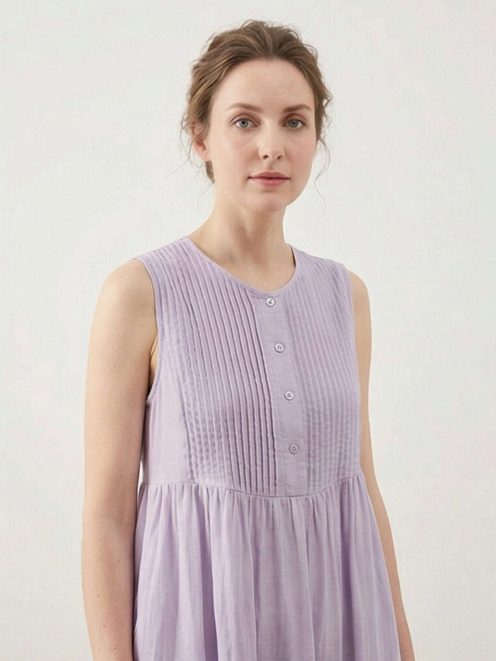 100% Cotton Linen Pleated Midi Dress light lavender image 5 