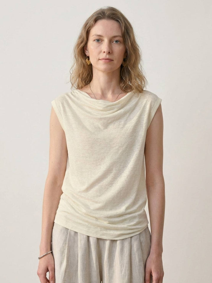 100% Linen Wide Neck Vest cream image 1 