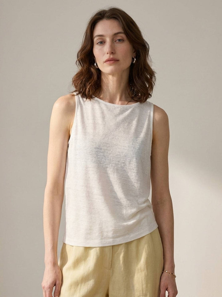 100% Linen Wide Neck Vest white image 1 