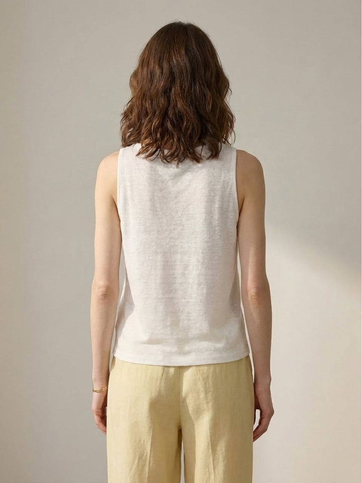 100% Linen Wide Neck Vest white image 3 