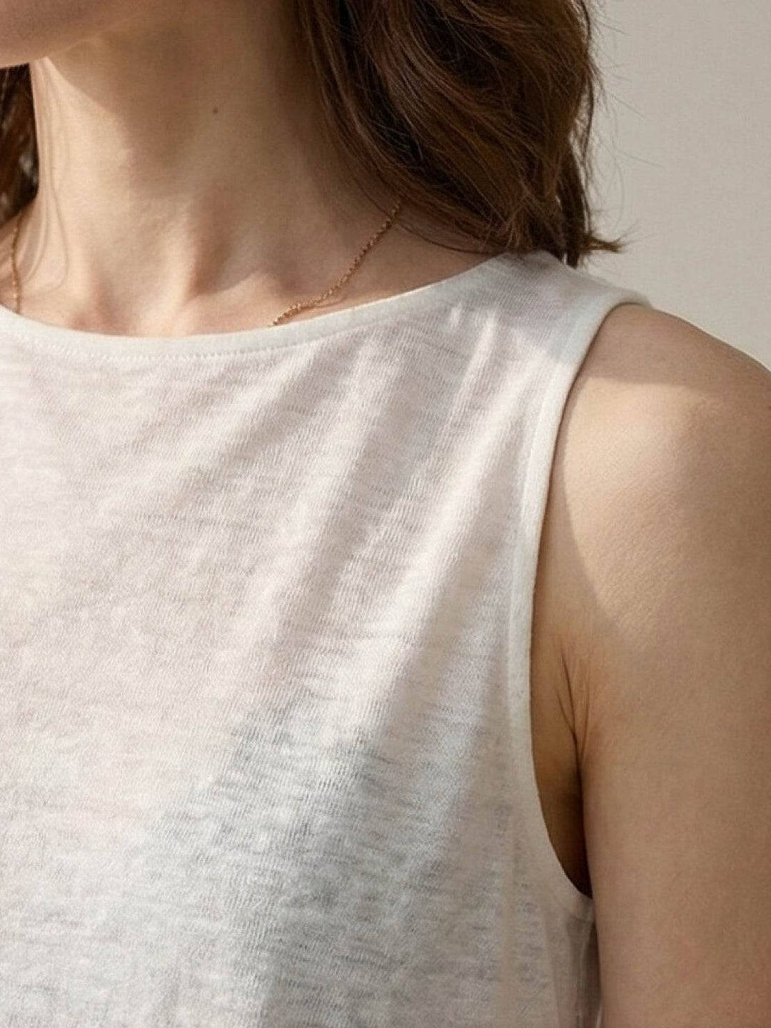 100% Linen Wide Neck Vest white image 5 